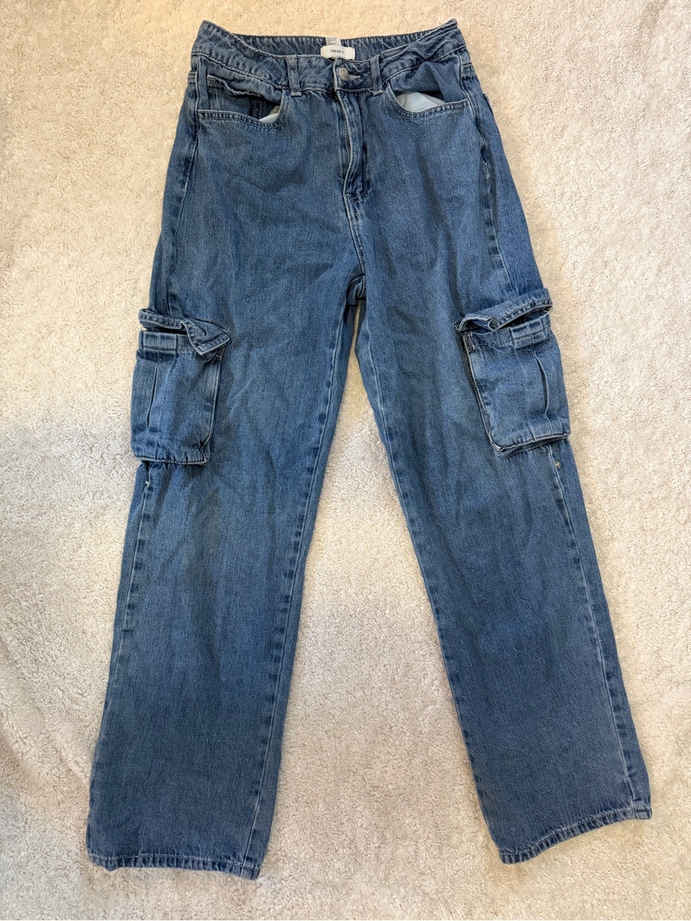 Forever 21 Denim Cargo Pants in Blue